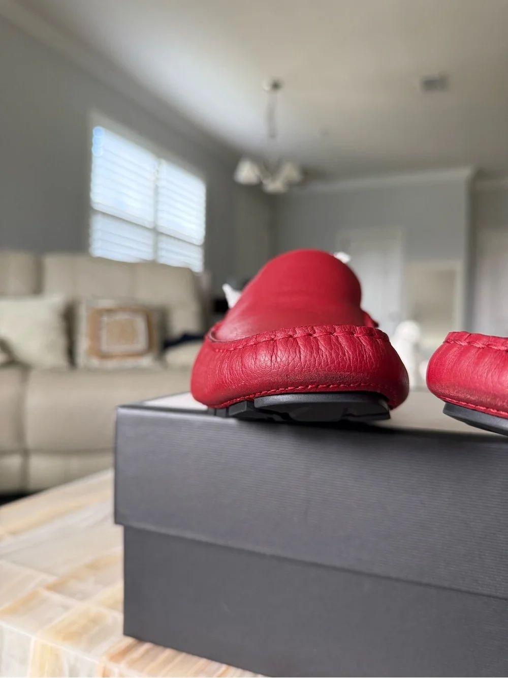 Gucci Red Pebbled Leather Slip-On Loafers for Men